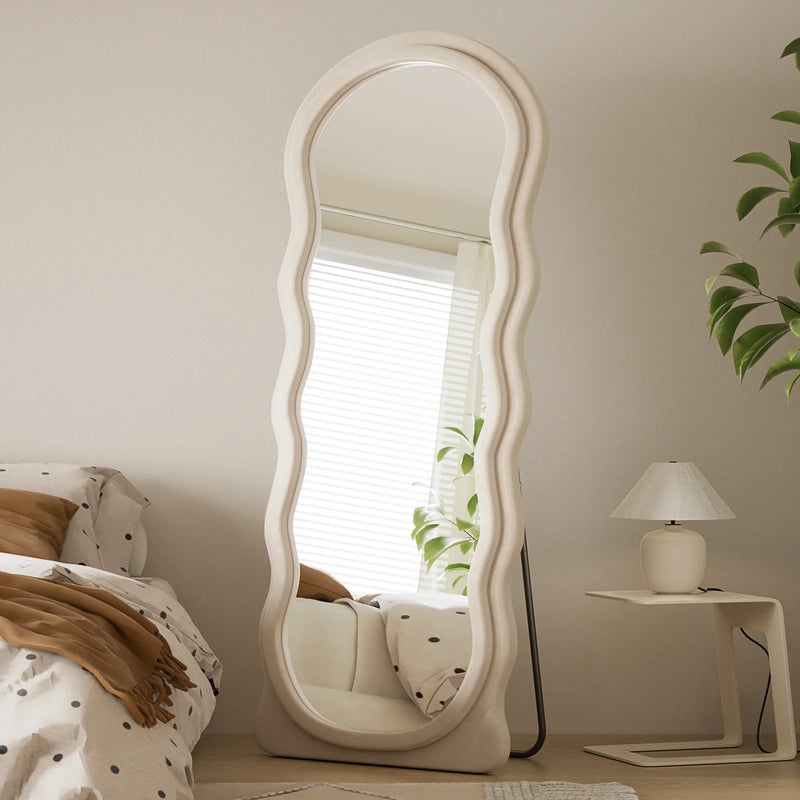  Irregular Wavy Mirror Full Length Mirror with Flannel Frame