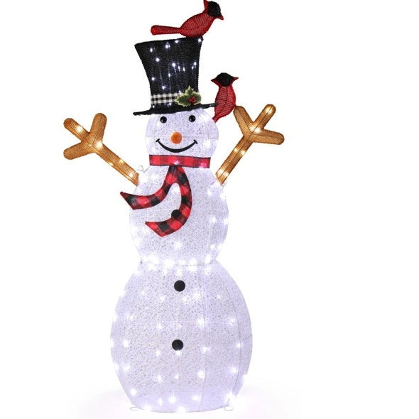 Lighted Snowman Christmas Yard Decorations, Pre-lit Snowman And Birds With 170 LED White Lights And Stakes For Xmas Outdoor Holiday Indoor Decor Lighted Holiday Displays