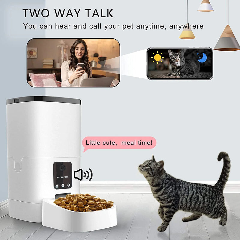 Pet Feeder,6L Automatic Pet Feeder for Cats and Dogs,1080P Camera,App Control,Voice Recorder,Timed Feeder for Schedule Feeding