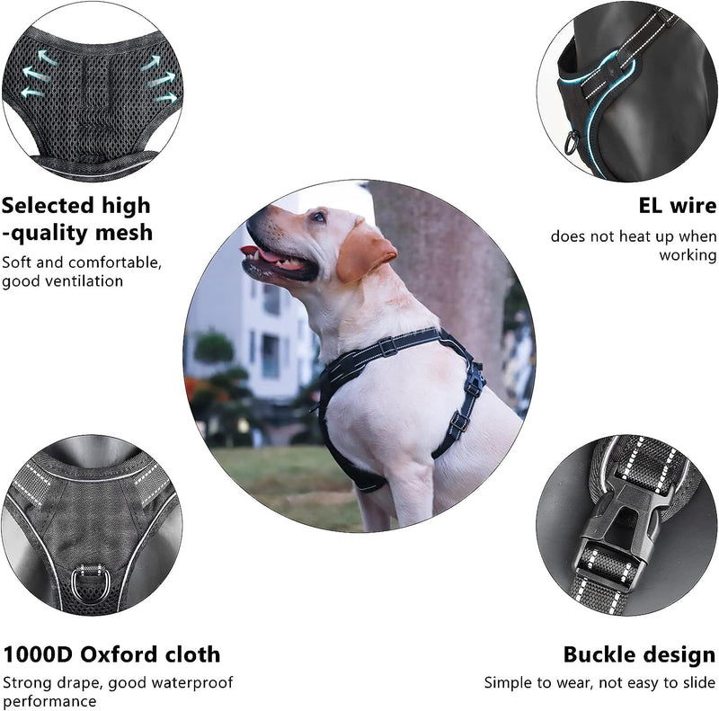 Light up Dog Harness There Are 3 Light Modes with Control Handle and Reflective Strap