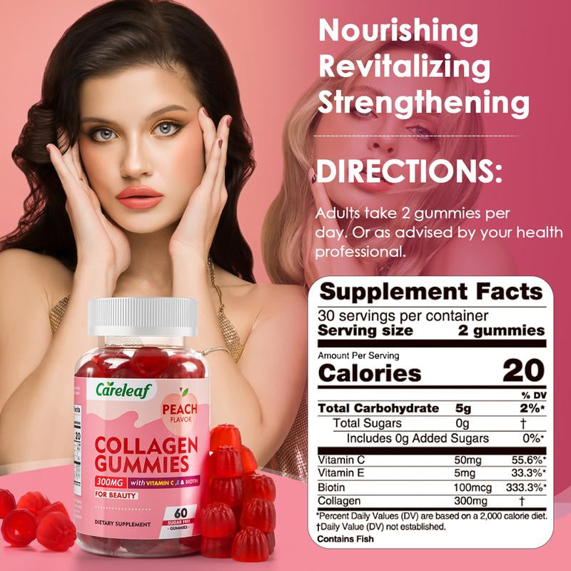 Sugar-Free Collagen Beauty Gummy Vitamin - Collagen, Vitamin C, E & Biotin - Supports Healthy Hair, Skin & Nails - Vegan, Plant-Based, Non-Gmo