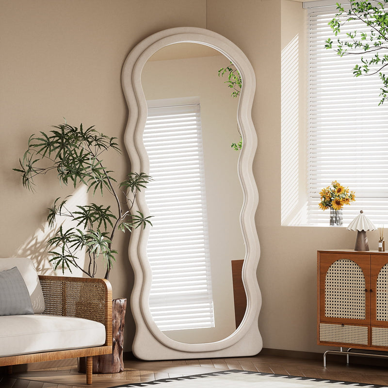  Irregular Wavy Mirror Full Length Mirror with Flannel Frame