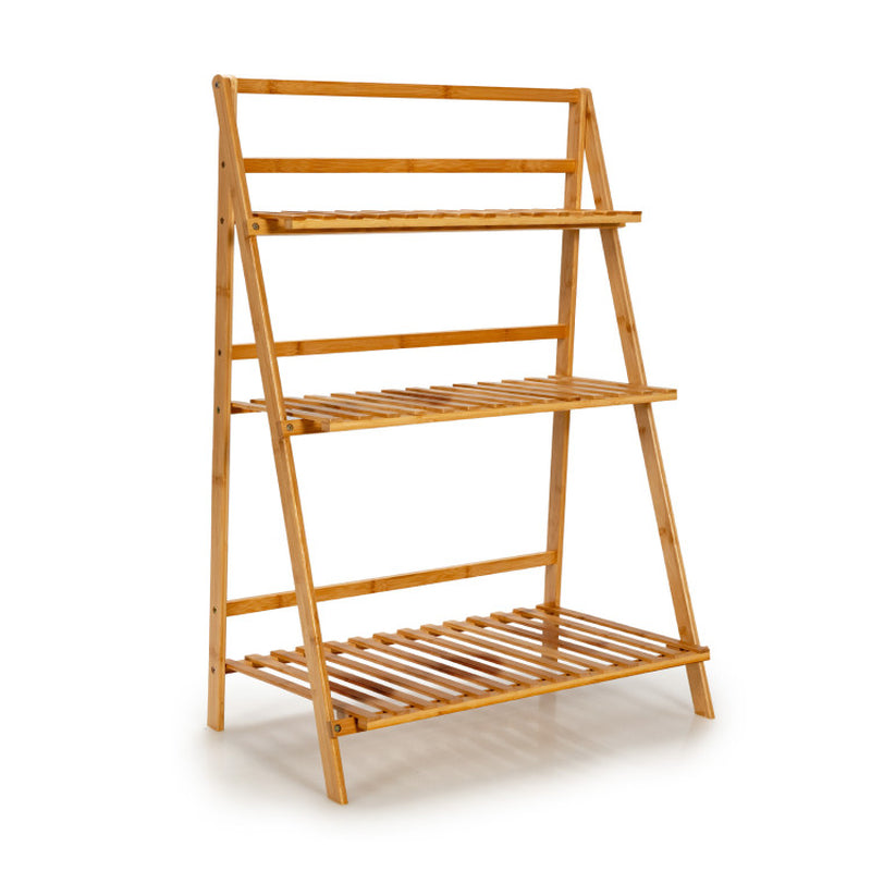 3-Tier Bamboo Plant Stand Foldable Display Shelf for Balcony