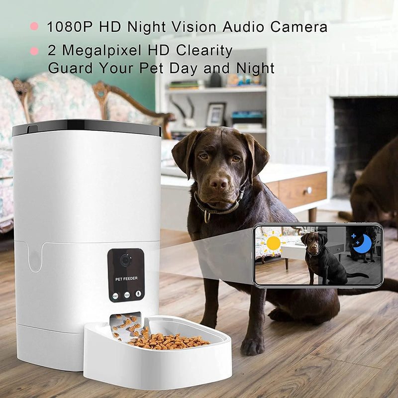 Pet Feeder,6L Automatic Pet Feeder for Cats and Dogs,1080P Camera,App Control,Voice Recorder,Timed Feeder for Schedule Feeding