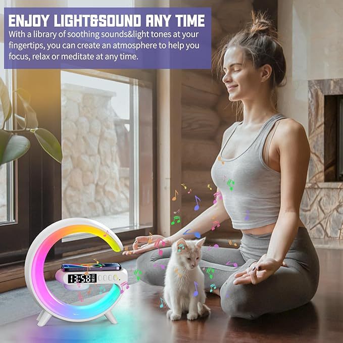 New Intelligent G Shaped LED Lamp Bluetooth Speaker Wireless Charger Atmosphere Lamp App Control For Bedroom Home Decor