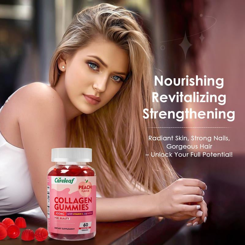 Sugar-Free Collagen Beauty Gummy Vitamin - Collagen, Vitamin C, E & Biotin - Supports Healthy Hair, Skin & Nails - Vegan, Plant-Based, Non-Gmo