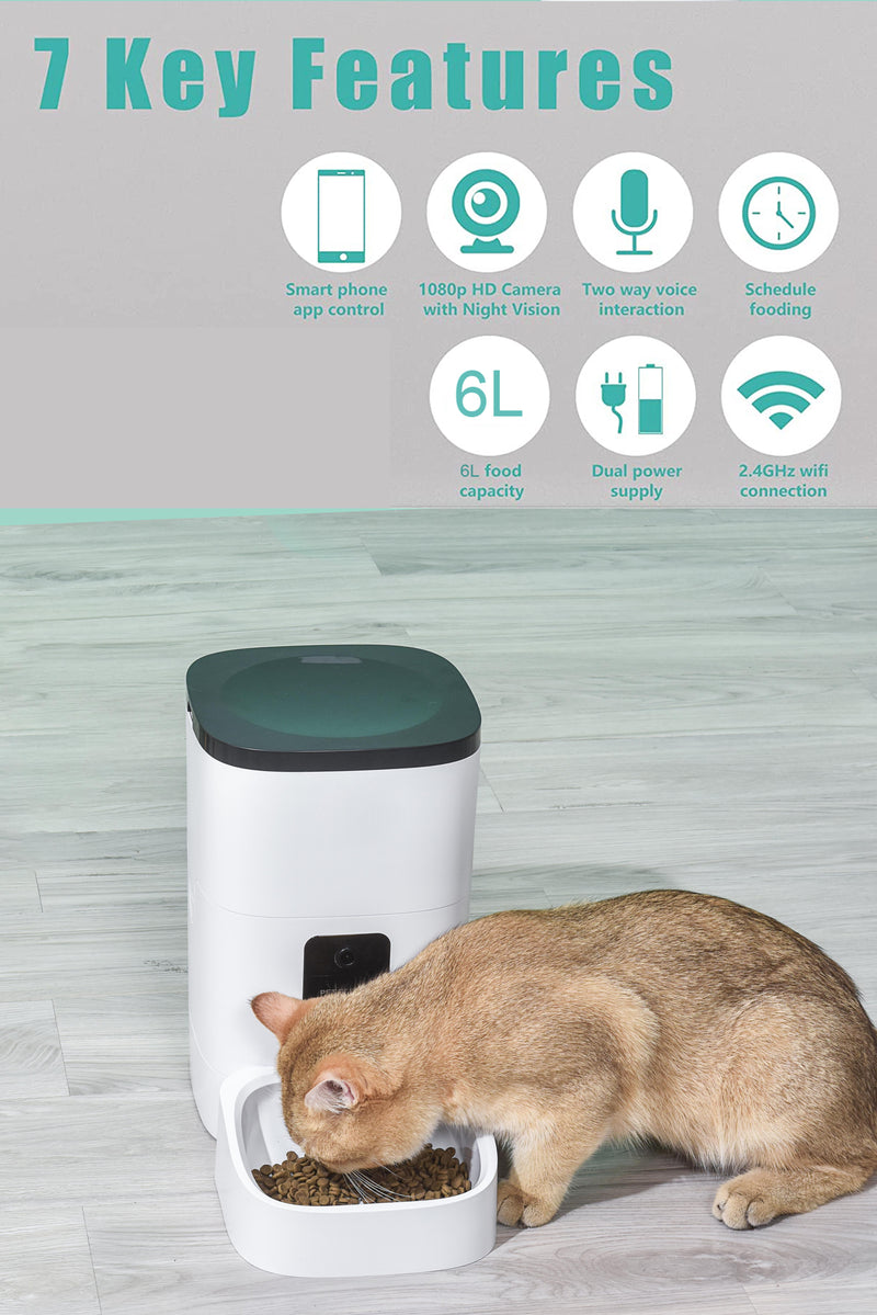 Pet Feeder,6L Automatic Pet Feeder for Cats and Dogs,1080P Camera,App Control,Voice Recorder,Timed Feeder for Schedule Feeding