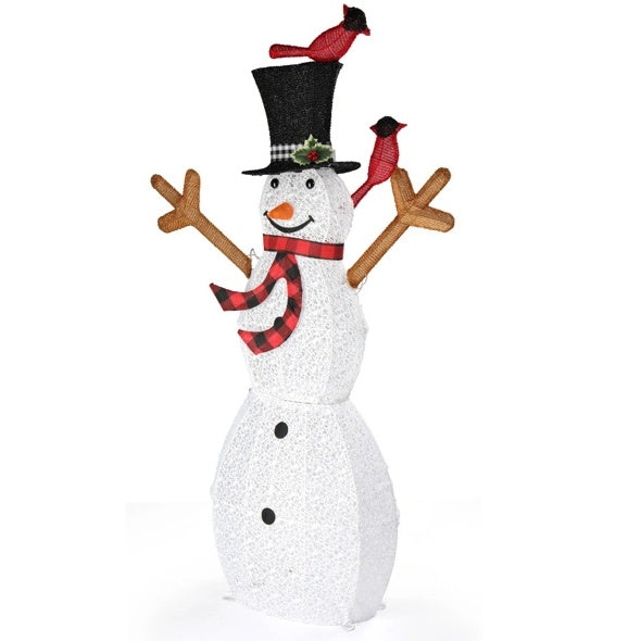 Lighted Snowman Christmas Yard Decorations, Pre-lit Snowman And Birds With 170 LED White Lights And Stakes For Xmas Outdoor Holiday Indoor Decor Lighted Holiday Displays