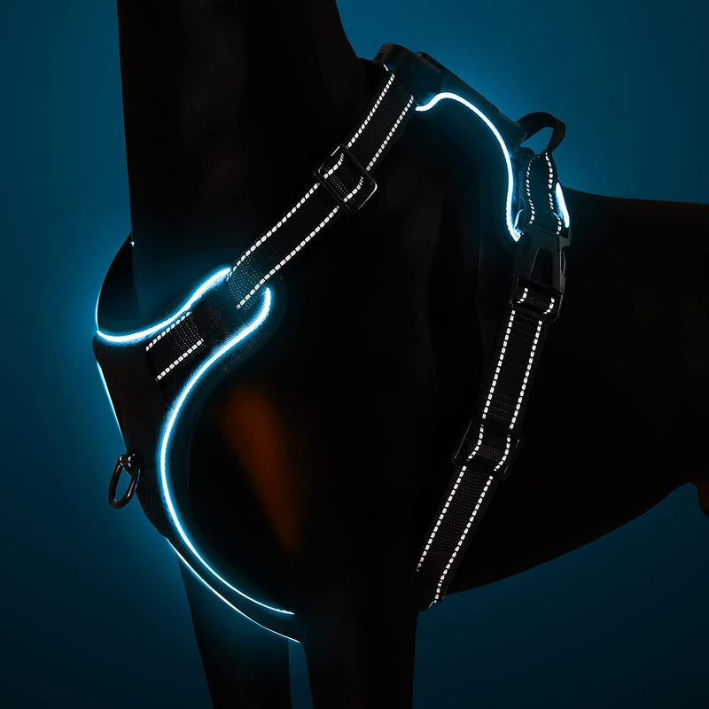 Light up Dog Harness There Are 3 Light Modes with Control Handle and Reflective Strap