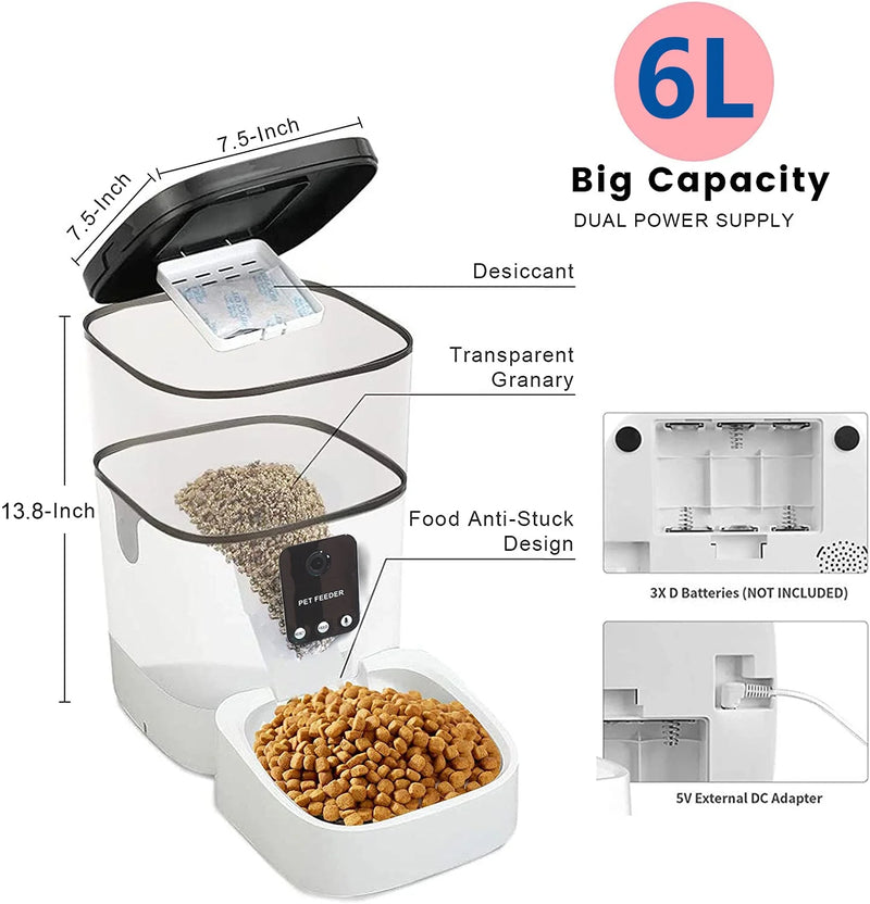 Pet Feeder,6L Automatic Pet Feeder for Cats and Dogs,1080P Camera,App Control,Voice Recorder,Timed Feeder for Schedule Feeding