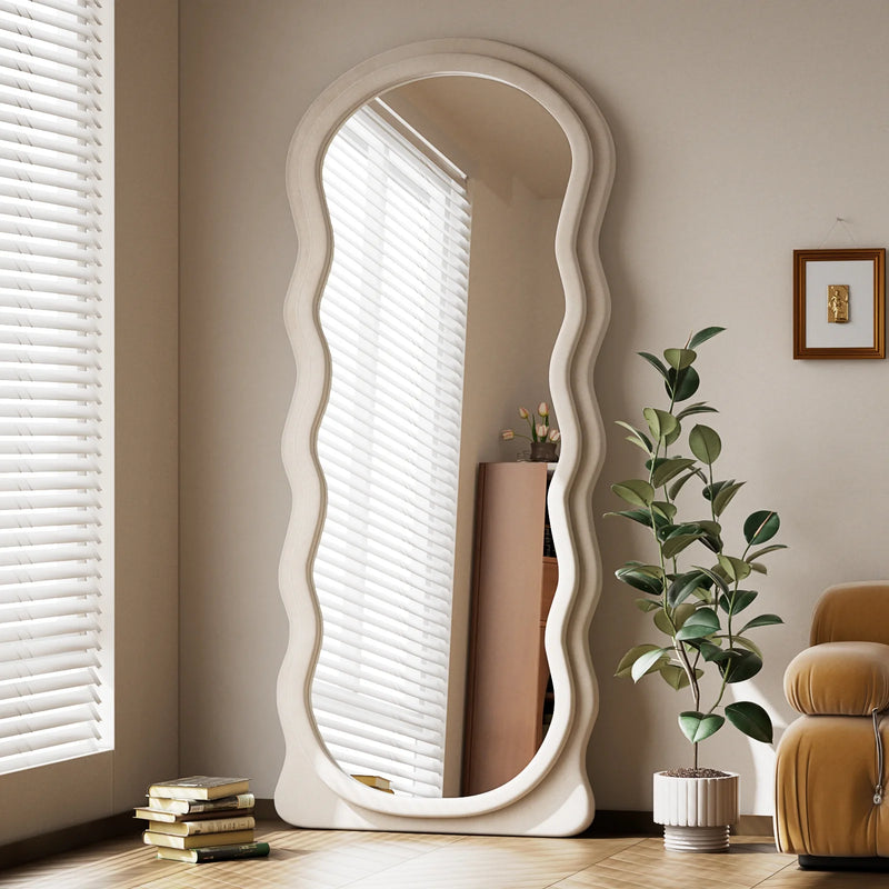  Irregular Wavy Mirror Full Length Mirror with Flannel Frame