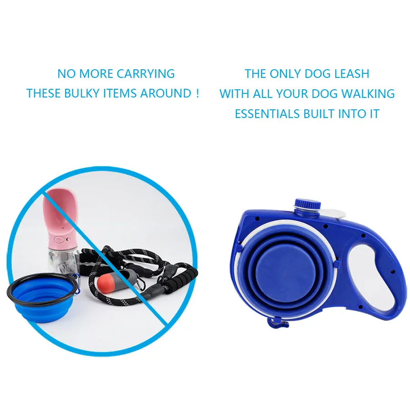 4-In-1 Durable Dog Leash Retractable Nylon Dog Leash with Water Bottle