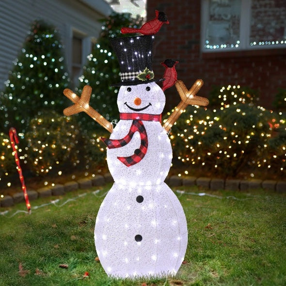 Lighted Snowman Christmas Yard Decorations, Pre-lit Snowman And Birds With 170 LED White Lights And Stakes For Xmas Outdoor Holiday Indoor Decor Lighted Holiday Displays