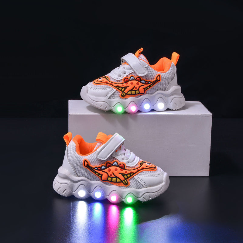 Cartoon Dinosaur Children Sneaker Boys And Girls Mesh Breathable LED Light Light Shoes