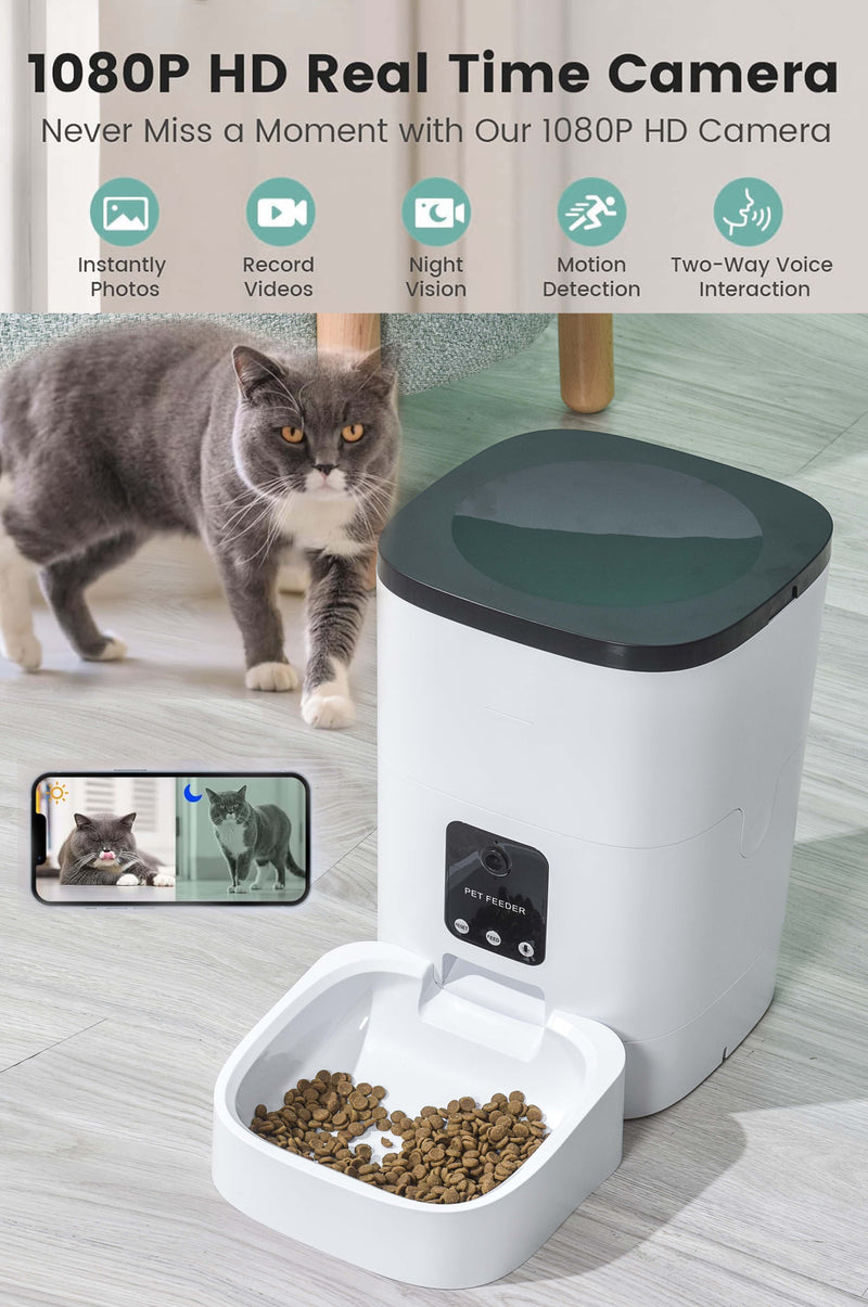 Pet Feeder,6L Automatic Pet Feeder for Cats and Dogs,1080P Camera,App Control,Voice Recorder,Timed Feeder for Schedule Feeding